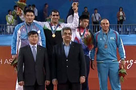 بابک قربانی فرنگی کار 96 کیلو ایران با شکست آست مامبیتوف از قزاقستان دوازدهمین مدال طلای کاروان ورزشی ایران را در بازی های آسیایی گوانگ ژو کسب کرد. پیش از این طالب نعمت پور یازدهمین مدال طلا را به دست آورده بود.


