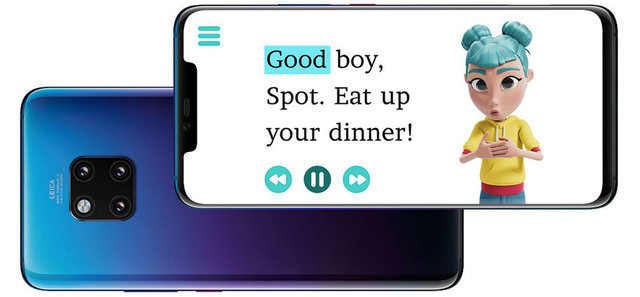 یک اپلیکیشن مخصوص که توسط یکی از سازندگان آسیایی گوشی‌های هوشمند توسعه یافته است، برای ایجاد توانایی خواندن متون در کودکان ناشنوا از هوش مصنوعی بهره می‌گیرد تا متن را به صورت همزمان به زبان اشاره تبدیل کند.